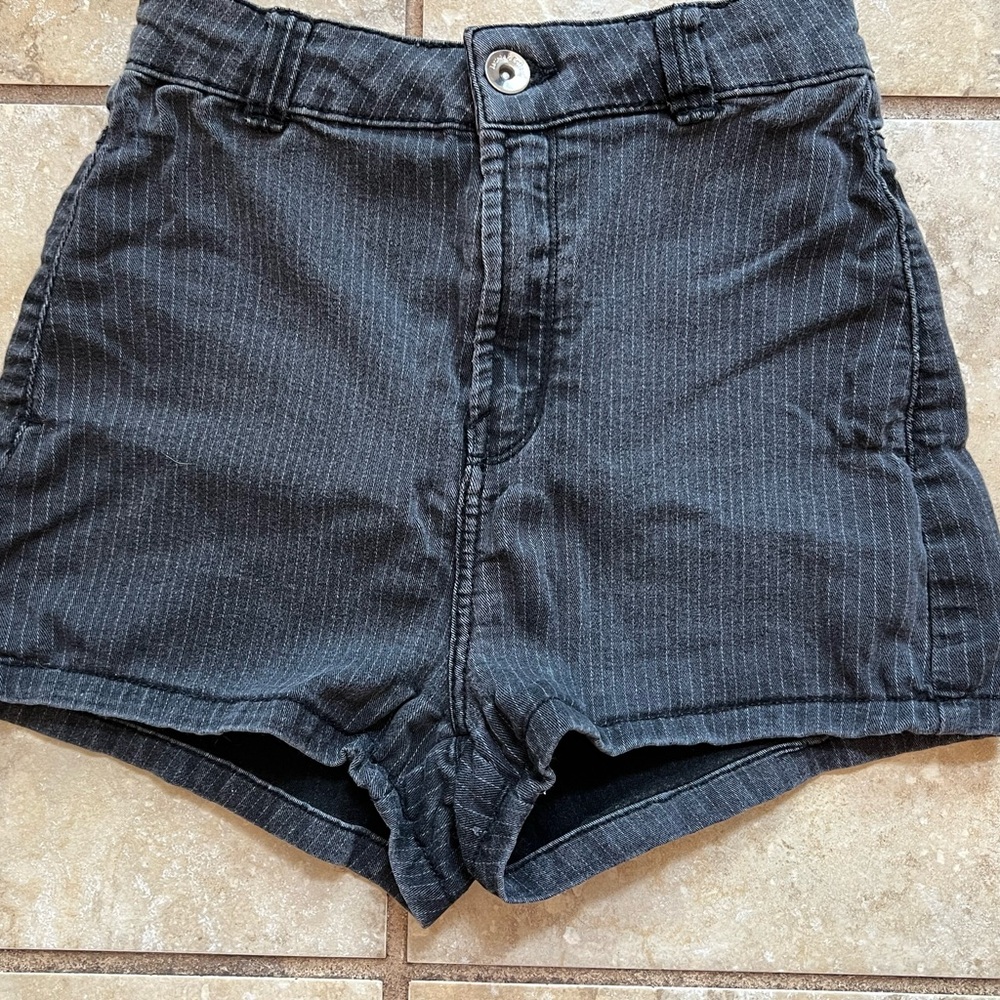 Bershka Striped Denim Black Shorts Size 2